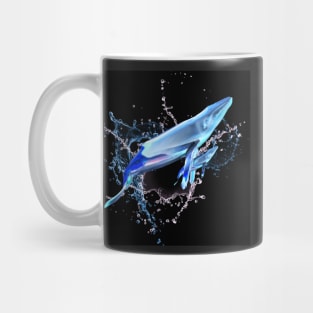 Whale and small calve against ocean splash background. Mug